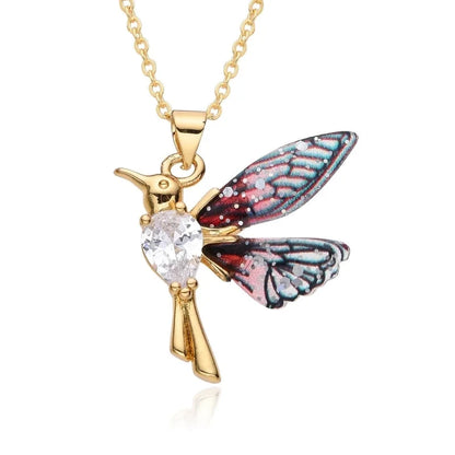 2 Pieces Sweet Minimalist Mermaid Hummingbird Copper Pendant Necklace