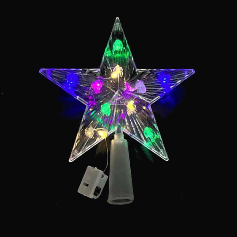 Christmas New Luminous Tree Top Star Christmas Tree Decoration Supplies Cross-border For Christmas Transparent Five-pointed Star With Light