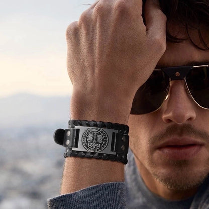 Retro Punk Life Tree Pu Leather Alloy Magnetic Men's Bangle