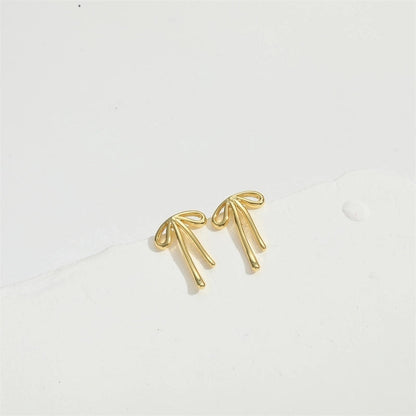 1 Pair Elegant Bow Knot Copper 14K Gold Plated Ear Studs