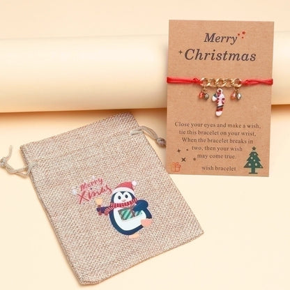 Vintage Style Romantic Artistic Christmas Socks Plaid Alloy Polyester Metal Stoving Varnish Braid Metal Christmas Couple Bracelets