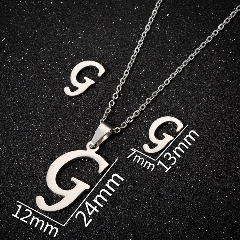 Women\'s Fashion Minimalist Letter Stainless Steel Pendant Necklace Ear Studs Plating Jewelry Sets