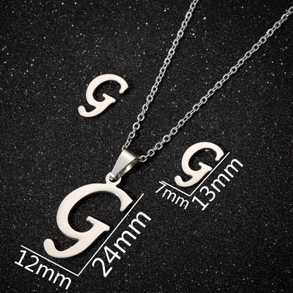 Women\'s Fashion Minimalist Letter Stainless Steel Pendant Necklace Ear Studs Plating Jewelry Sets
