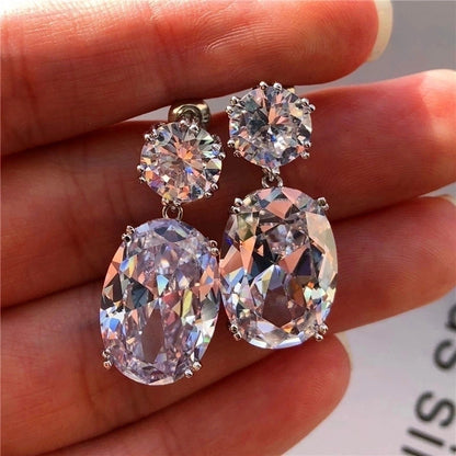 Fashion Copper Large Zircon Geometric Earrings