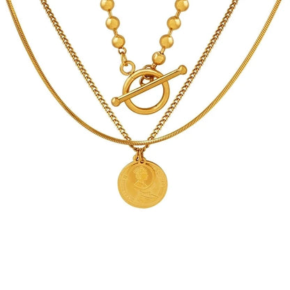 Fashion Round Solid Color 304 Stainless Steel 18K Gold Plated Plating Necklace