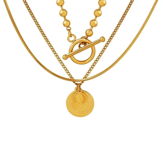 Fashion Round Solid Color 304 Stainless Steel 18K Gold Plated Plating Necklace