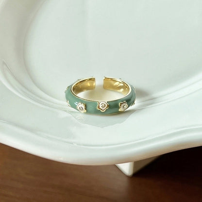 Copper Inlay Animal Artificial Pearls Artificial Diamond Copper Rings