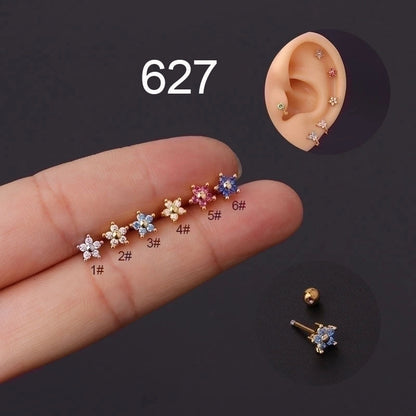 Ear Cartilage Rings & Studs Minimalist Flower Copper Artificial Gemstones