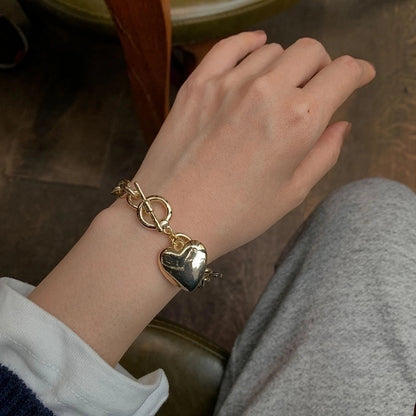 Fashion Heart Shape Alloy Titanium Steel Plating Rhinestones Artificial Pearls Women\'S Bracelets