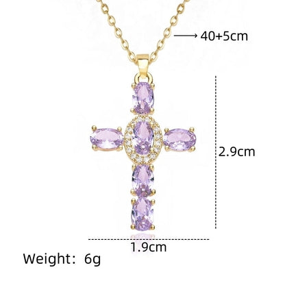 201 Stainless Steel Copper White Gold Plated Gold Plated Minimalist Classic Style Plating Inlay Cross Glass Zircon Pendant Necklace