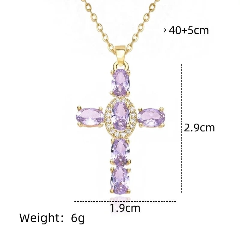 201 Stainless Steel Copper White Gold Plated Gold Plated Minimalist Classic Style Plating Inlay Cross Glass Zircon Pendant Necklace
