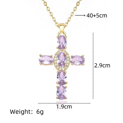 201 Stainless Steel Copper White Gold Plated Gold Plated Minimalist Classic Style Plating Inlay Cross Glass Zircon Pendant Necklace