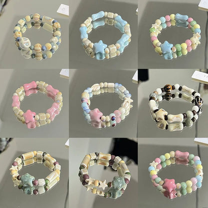 Jingdezhen Ceramic Bracelet New Color-free Women's Summer Student's Antique Beaded Bracelet Small Fresh And Popular