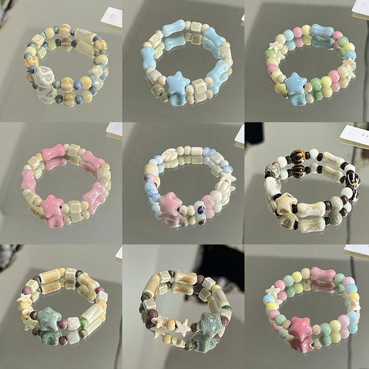 Jingdezhen Ceramic Bracelet New Color-free Women's Summer Student's Antique Beaded Bracelet Small Fresh And Popular