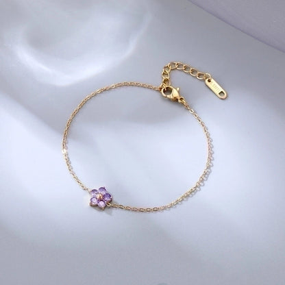 Sweet Flower 304 Stainless Steel Gold Plated Zircon Bracelets In Bulk