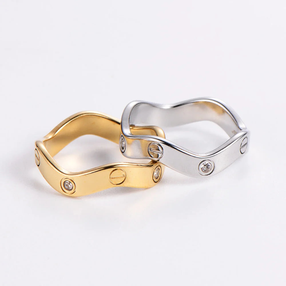IG Style Stripe Stainless Steel Diamond Inlay Rings