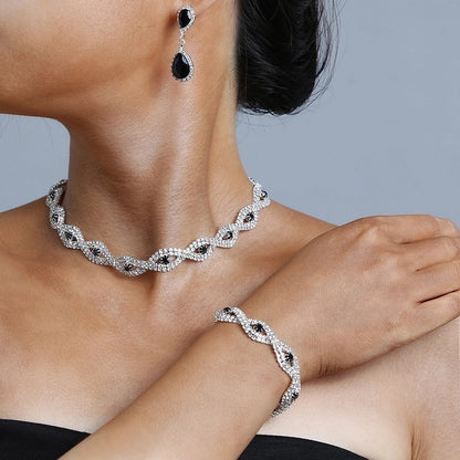 Rhinestone Heart Artificial Gemstones Bridal Jewelry Sets