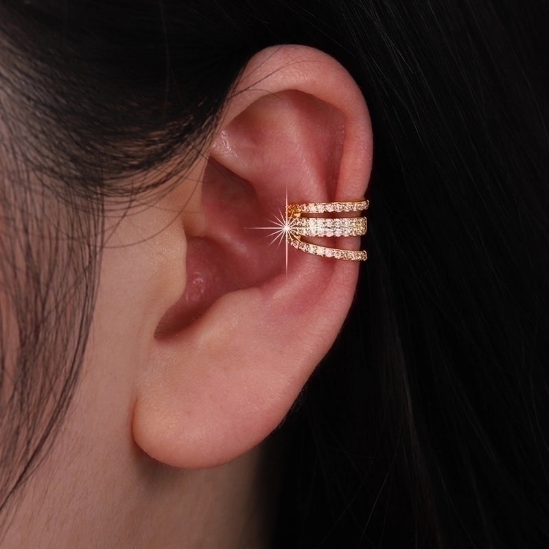 1 Piece IG Style Elegant Geometric Inlay Copper Zircon 18K Gold Plated Ear Cuffs