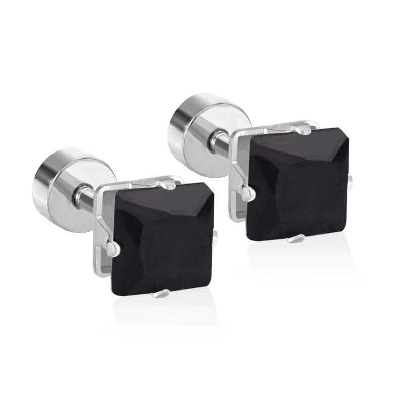 Minimalist Square Stainless Steel Rhinestone Ear Studs 1 Pair