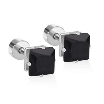 Minimalist Square Stainless Steel Rhinestone Ear Studs 1 Pair