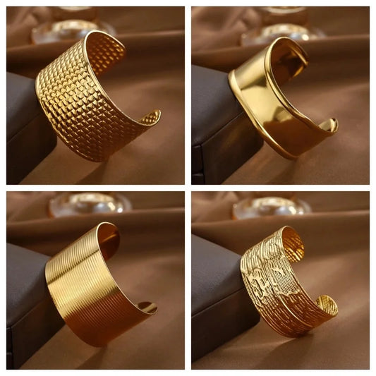 Elegant Geometric Monogram 316 Stainless Steel Titanium Steel Cuff Bracelets Bangle In Bulk