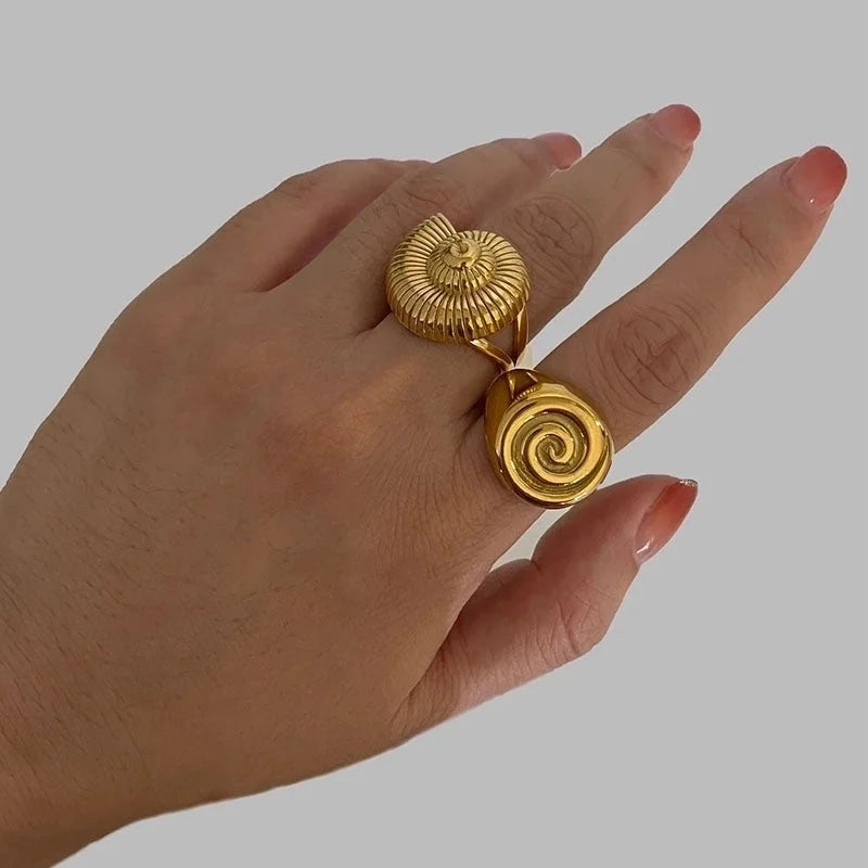 Casual Nordic Style Retro Geometric 316L Stainless Steel 18K Gold Plated Irregular Open Rings