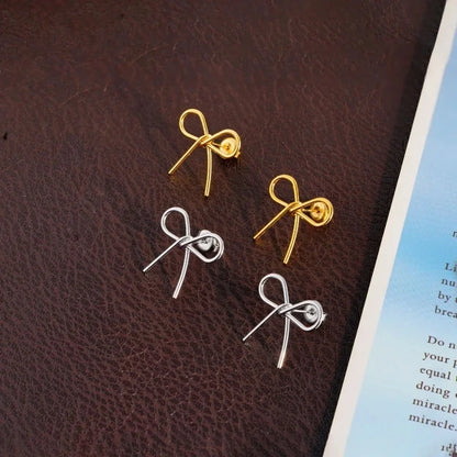 1 Pair Basic Modern Style Classic Style Bow Knot Plating Titanium Steel Ear Studs