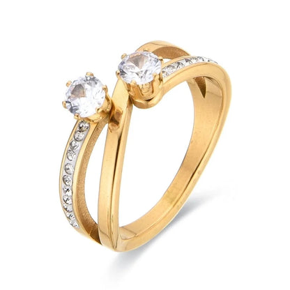 Elegant Glam Shiny Geometric Titanium Steel Zircon Rose Gold Plated White Gold Plated Gold Plated Asymmetrical Criss Cross Rings