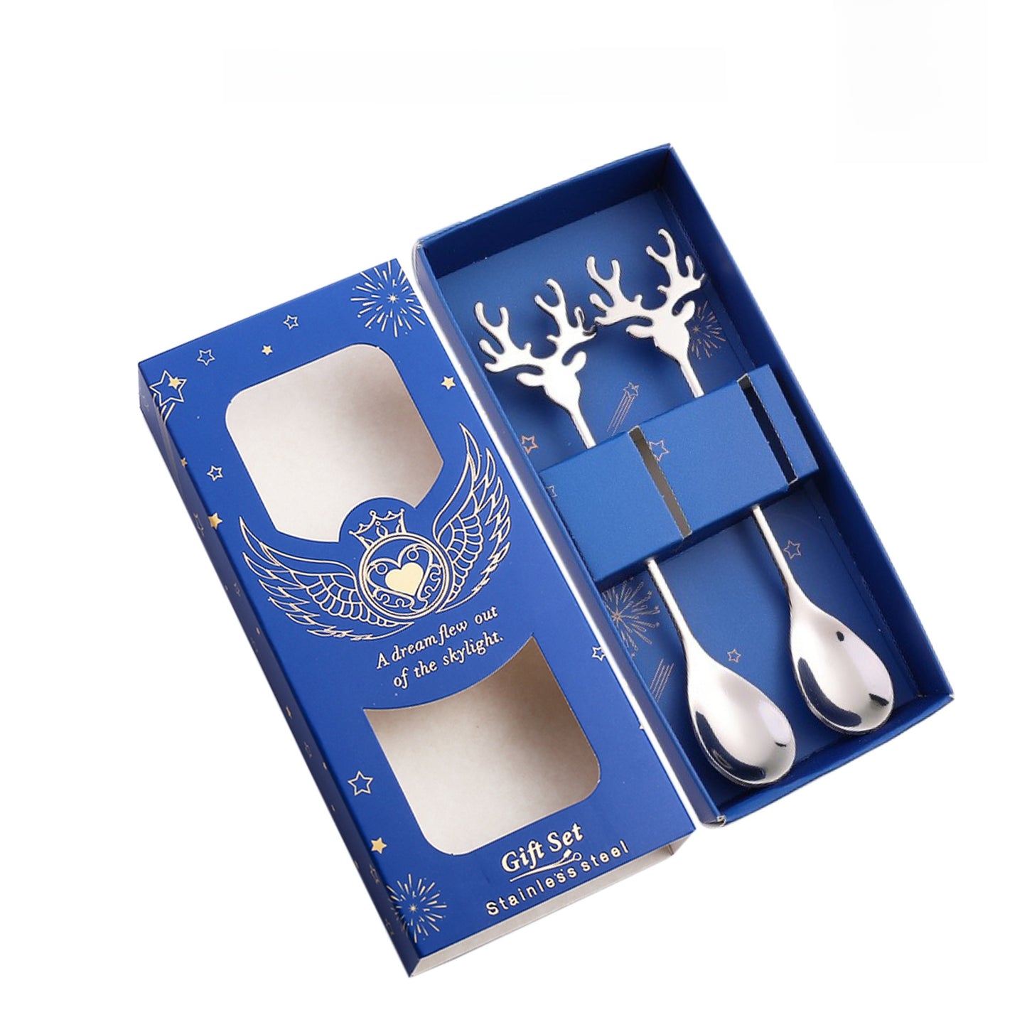 J304 Stainless Steel Elk Spoon And Fork Set Christmas Spoon And Fork Set Coffee Stirring Spoon Dessert Christmas Spoon