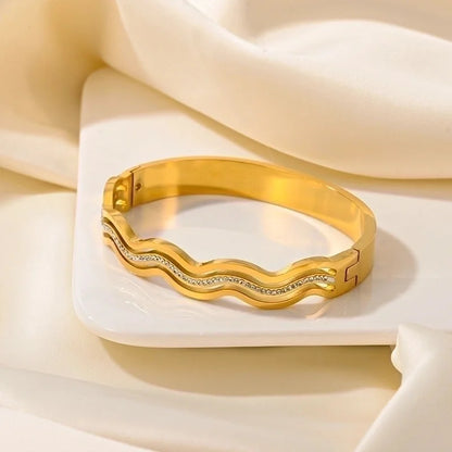 Elegant Romantic Solid Color Titanium Steel Rhinestones Bangle In Bulk