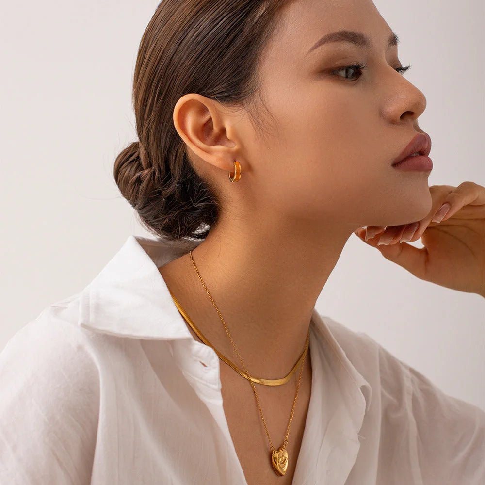 IG Style Round Geometric Stainless Steel 18K Gold Plated Earrings