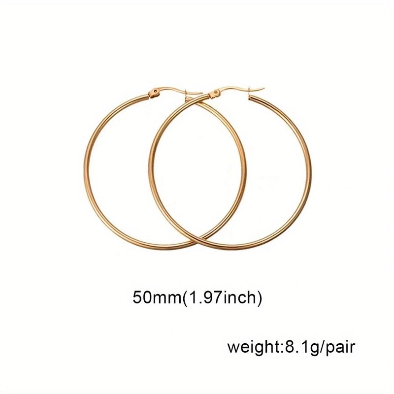 1 Pair Basic Minimalist Commute Round 304 Stainless Steel 18K Gold Plated Earrings