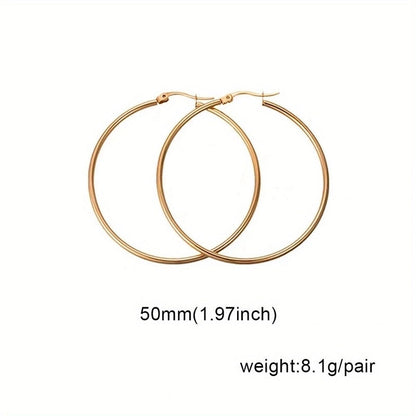 1 Pair Basic Minimalist Commute Round 304 Stainless Steel 18K Gold Plated Earrings