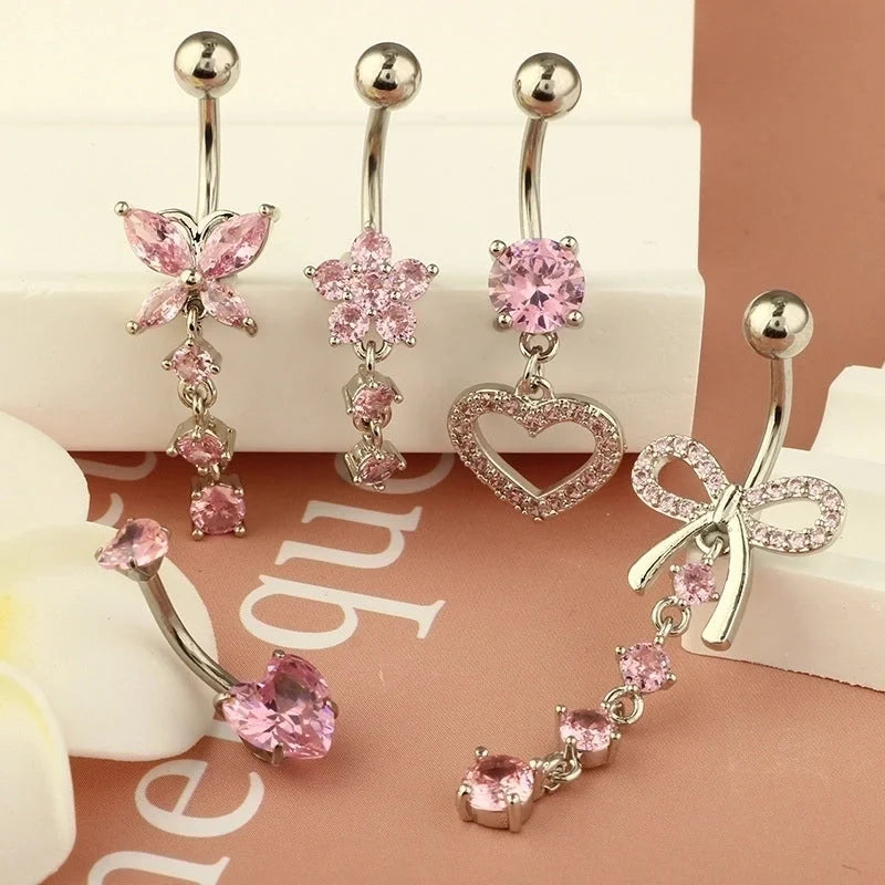 1 Piece Belly Rings Minimalist Heart Shape 304 Stainless Steel Inlay Zircon