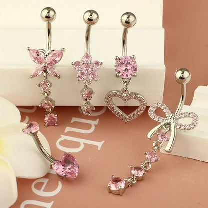 1 Piece Belly Rings Minimalist Heart Shape 304 Stainless Steel Inlay Zircon