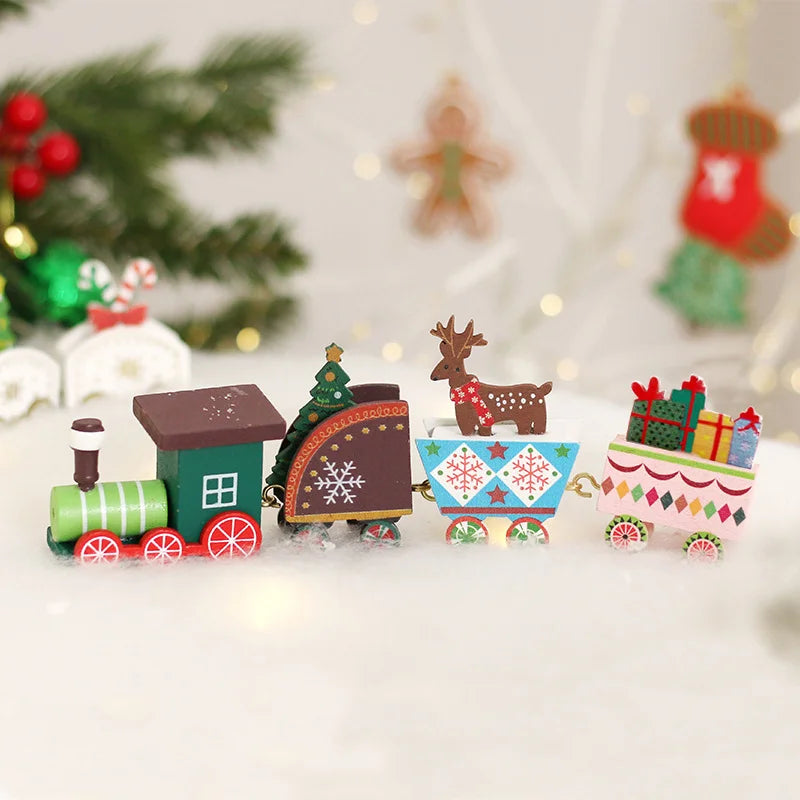Christmas Decoration Christmas Painted Wooden Train Ornament Children's Toy Gift