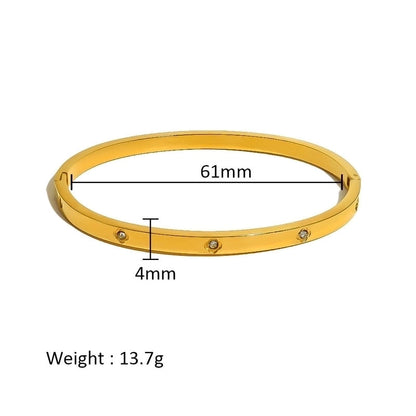 Minimalist Shiny Solid Color 316L Stainless Steel 18K Gold Plated Zircon Bangle In Bulk