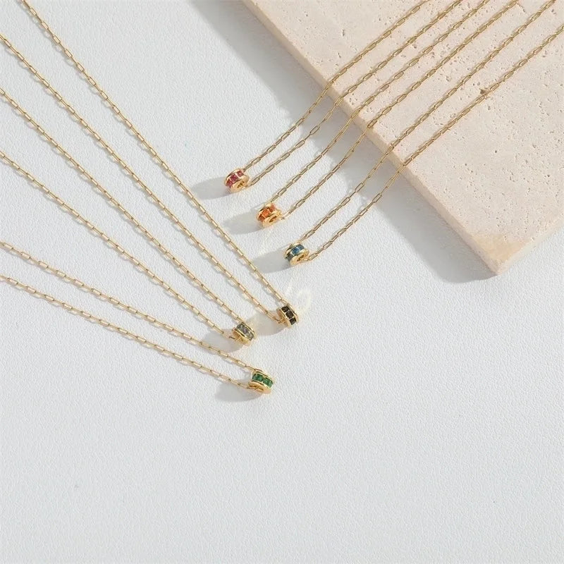 Minimalist Classic Style Commute Geometric Copper Inlay 14K Gold Plated Zircon Pendant Necklace