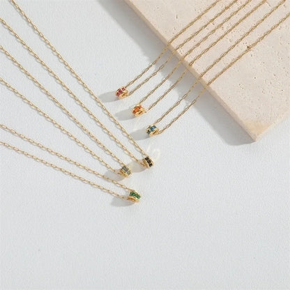 Minimalist Classic Style Commute Geometric Copper Inlay 14K Gold Plated Zircon Pendant Necklace