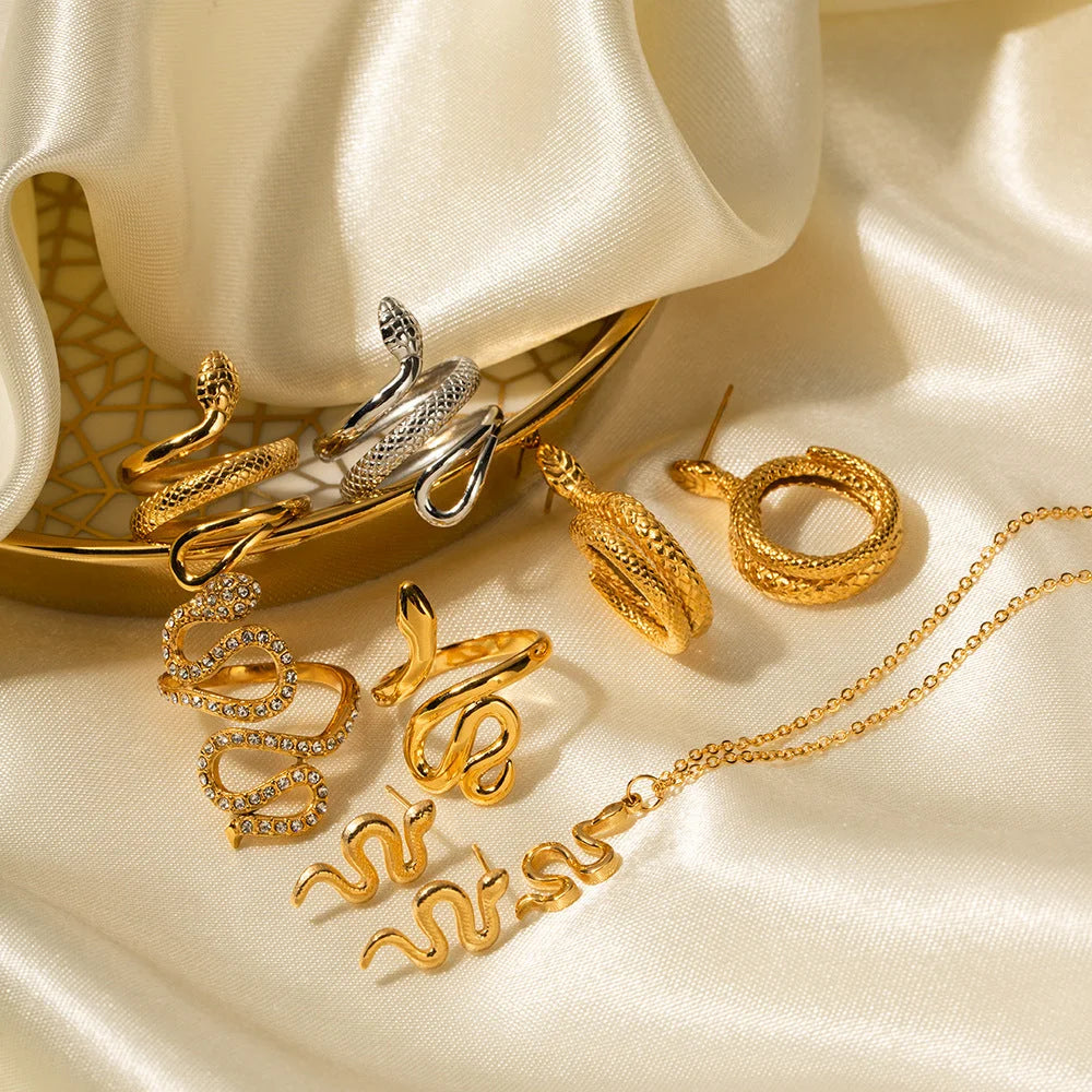 IG Style Snake Geometric Stainless Steel 18K Gold Plated Earrings