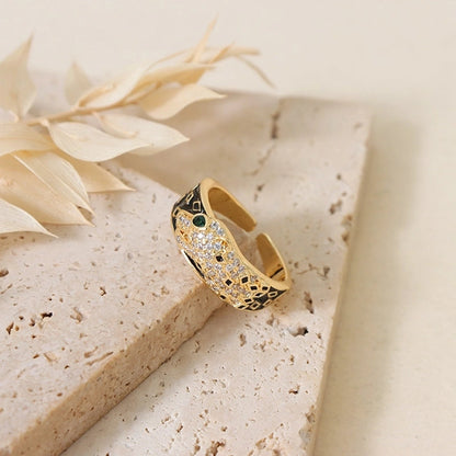 Sweet Round Copper Plating Inlay Rhinestones 18k Gold Plated Open Rings