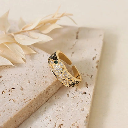 Sweet Round Copper Plating Inlay Rhinestones 18k Gold Plated Open Rings