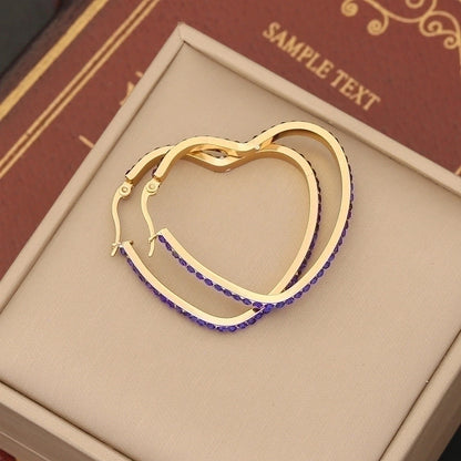 1 Pair Retro Commute Star Water Droplets Heart Shape Inlay Stainless Steel Rhinestones 18K Gold Plated Earrings