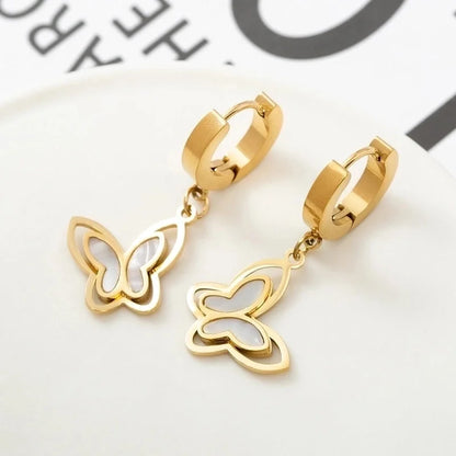 1 Pair Fashion Butterfly Polishing Plating Inlay Titanium Steel Shell Zircon Drop Earrings