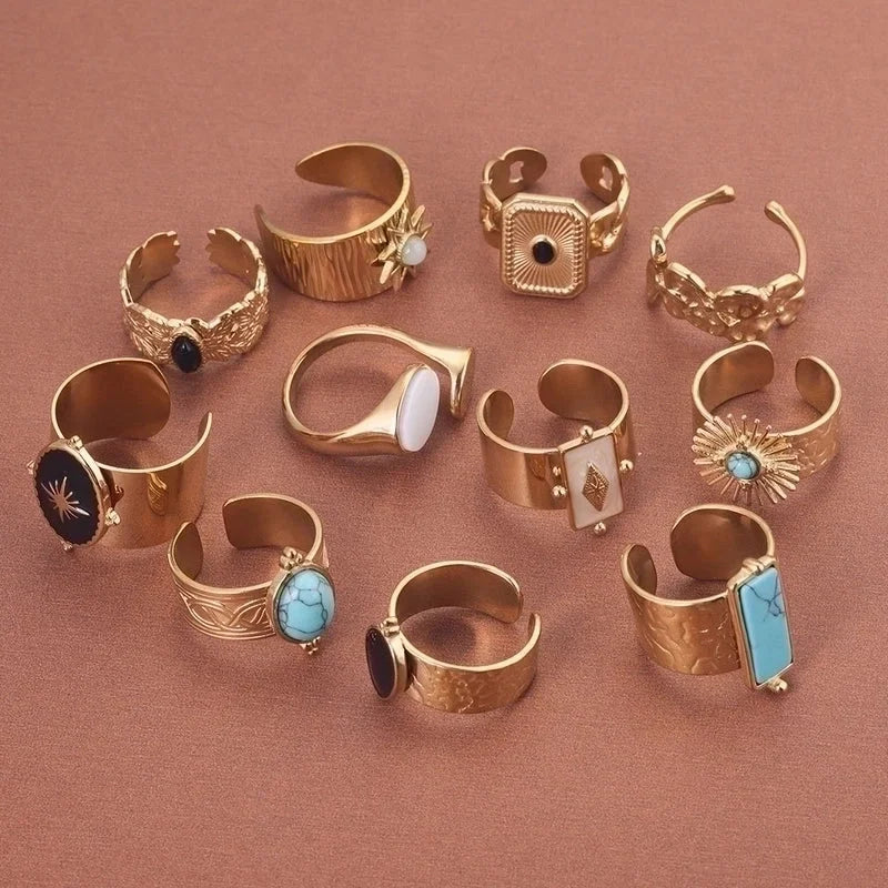 Fashion Geometric Stainless Steel Plating Artificial Pearls Turquoise Open Ring