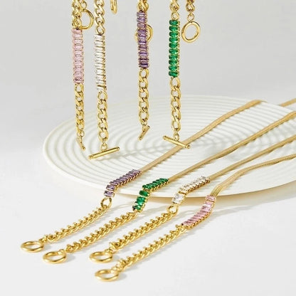 Retro Square 304 Stainless Steel Zircon 16K Gold Plated White Gold Plated Gold Plated Inlay Stainless Steel Necklaces