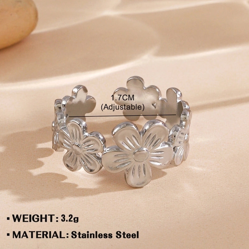 Minimalist Flower 304 Stainless Steel Plating Open Rings