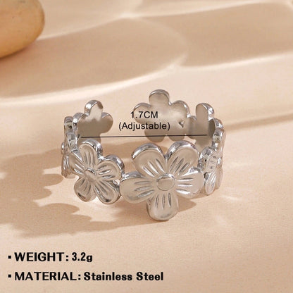 Minimalist Flower 304 Stainless Steel Plating Open Rings