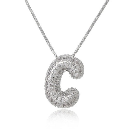 Copper Inlay Letter Zircon Pendant Necklace