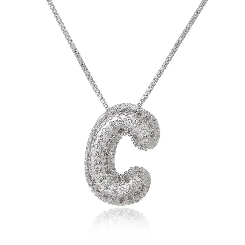 Copper Inlay Letter Zircon Pendant Necklace